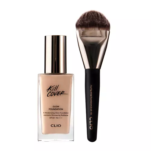 CLIO - Kill Cover Glow Foundation Special Set - Сяюча тональна основа із SPF50 + Пензель - Ivory - 38g