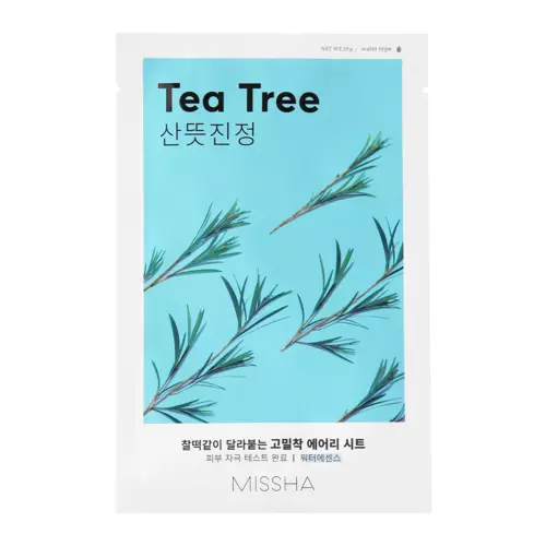 Missha - Airy Fit Sheet Mask - Tea Tree - Заспокійлива тканинна маска з олією чайного дерева - 19g